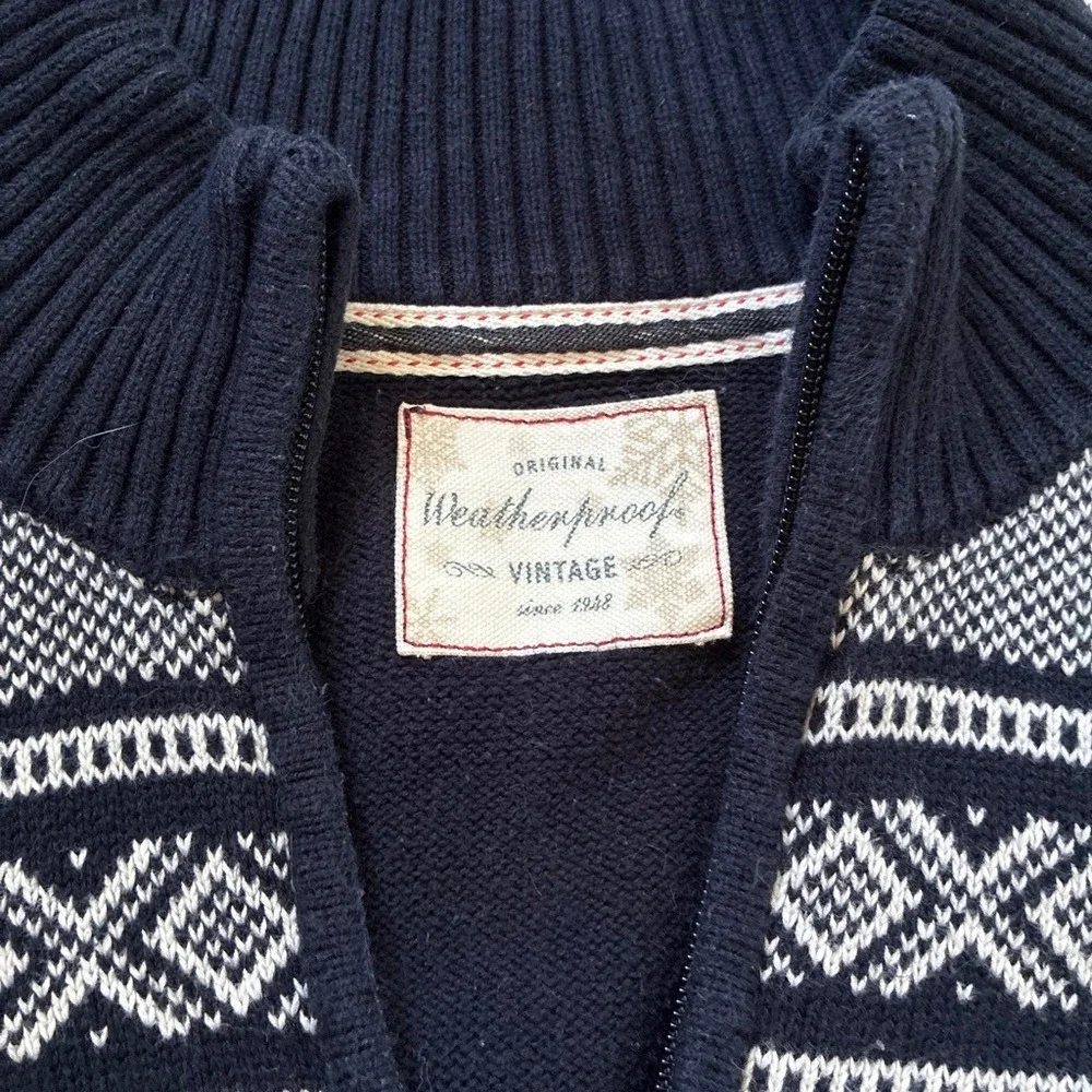 Weatherproof Vintage Mens Navy Blue Fair Isle Cotton Quarter Zip Sweater XL